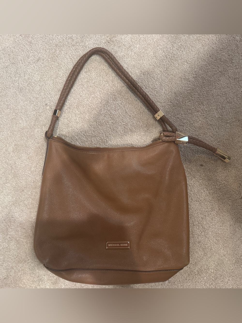 Michael Kors Cognac Pebbled Leather Shoulder Hobo